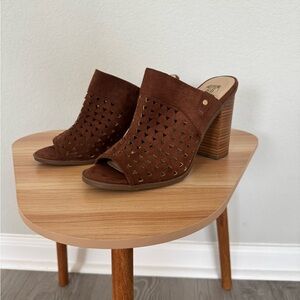 Brown Peep-Toe Mules